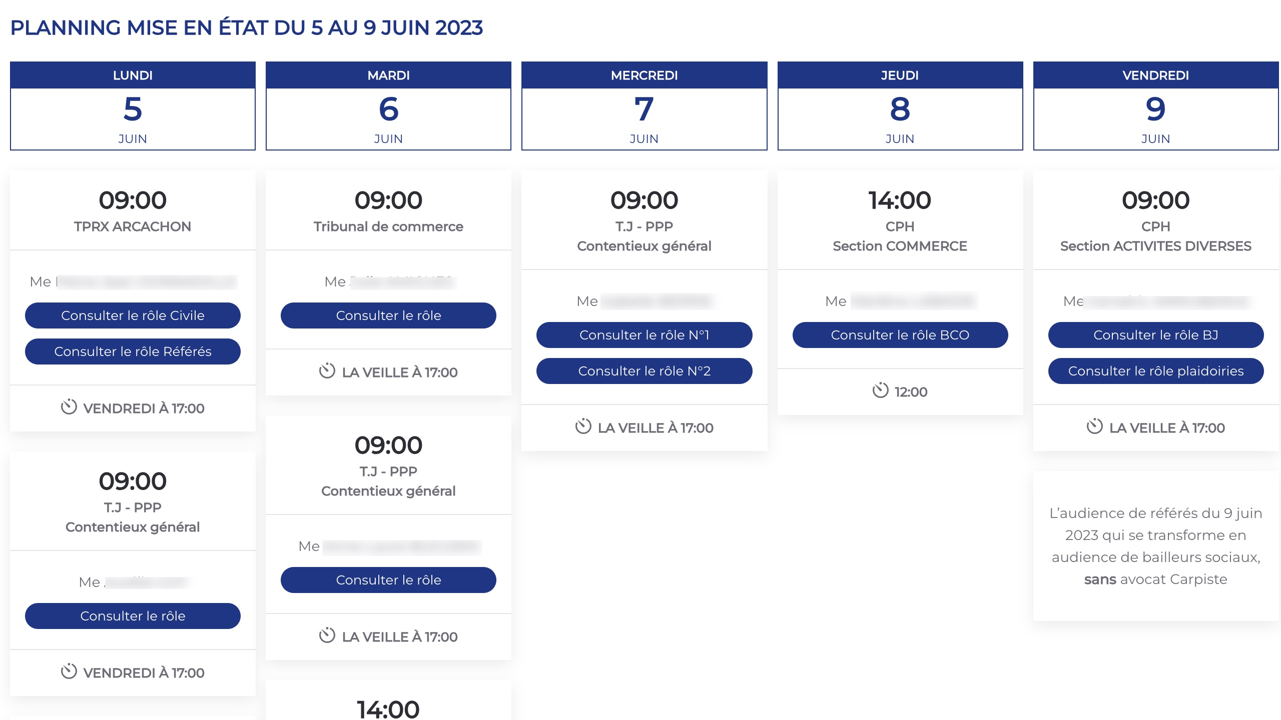Visuel frontal du planning audiences Carpa